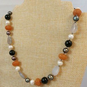 Natural quartz agate pearls beaded choker necklace 18" handmade
